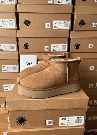 Женские угги ugg classic ultra mini platform chestnut