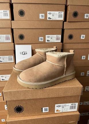 Женские угги с мехом ugg ultra mini beige sand