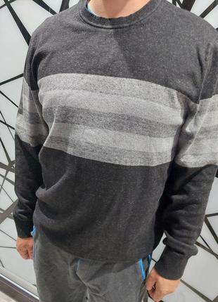Оригинальный свитер, джемпер в горизонтальную полоску черно-серый меланж от gap l/48-50