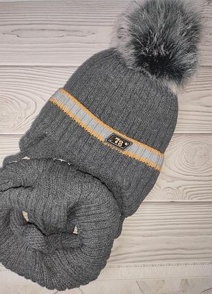 Шапка хомут теплый зимний набор ambra польша
