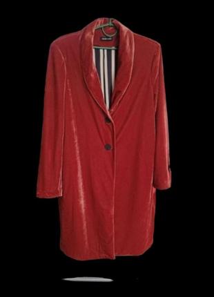 Жіночий довгий велюровий жакет пальто теракотового кольору великий розмір 52- 56 італія