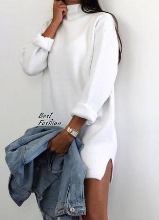Сукня тепла вільного крою з коміром на флісі якісна стильна трендова біла капучино2 фото