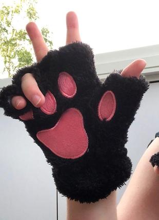 Рукавички лапки, плюшеві рукавиці без пальців. рукавички котяча лапка