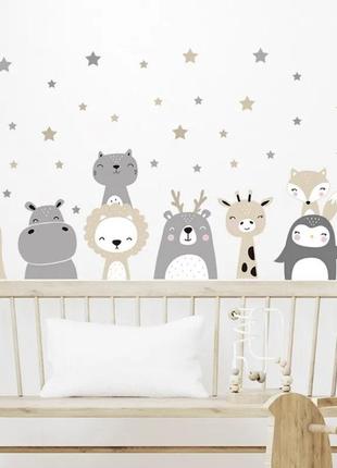Наклейка виниловая на стену для детской комнаты "животные со звездами" - 103*56см3 фото