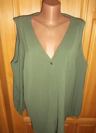 Блуза рубашка хаки полуэстер  на пышную женщину оверсайз р. 22- new look2 фото