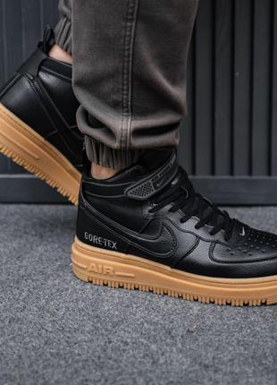 Nike air force gore-tex кроссовки мужские кожаные топ качество найк форс высокие гортекс черные осенние евро зима7 фото