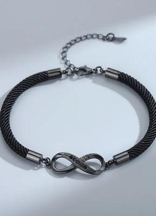 Модный чёрный браслет со знаком бесконечность со стразами4 фото