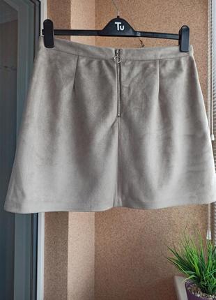 Красивая стильная юбка мини трапецией под замшу3 фото