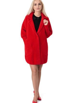 Кардиган-пальто жіноче червоного кольору на довгий рукав вище колін на гудзики s-l к5191 фото