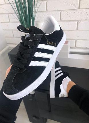 Жіночі кросівки adidas адідас gazelle black white, кросіки адідас газель жіночі