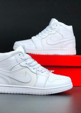 Женские кроссовки зимние мех высокие nike air jordan 1 retro white жорданы высокие мех2 фото