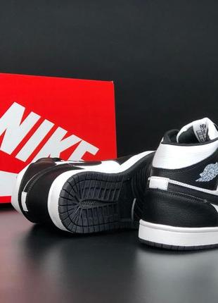 Женские кроссовки зимние мех высокие nike air jordan 1 retro white black жорданы высокие мех5 фото