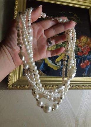 Ожерелье 4 нити, искусственные жемчужины различной формы, американский винтаж1 фото
