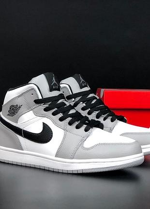 Женские кроссовки зимние мех высокие nike air jordan 1 retro grey white жорданы высокие мех1 фото