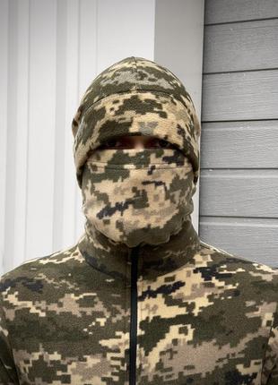 Шапка флисовая с отсрочкой мужская женская liss мультикам пиксель | шапка тактическая военная зимняя осенняя3 фото