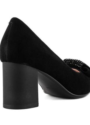Туфли женские замшевые черные на каблуке 1352т4 фото