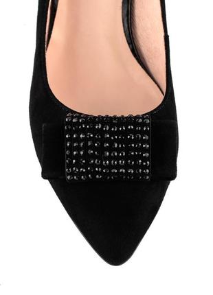 Туфли женские замшевые черные на каблуке 1352т6 фото