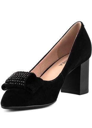 Туфли женские замшевые черные на каблуке 1352т5 фото