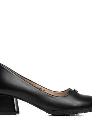 Туфли женские черные классические кожаные на толстом каблуке 2258т2 фото