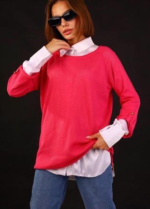 Джемпер свитер женский mixray завязки малиновый