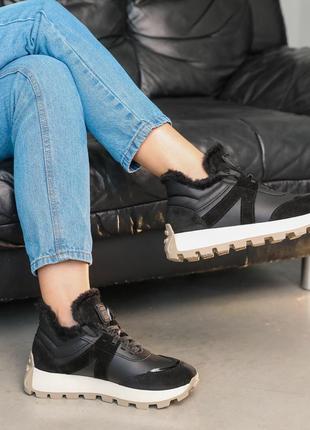Кросівки шкіряні з хутром 587047 чорні 36 37 38 39 40 41