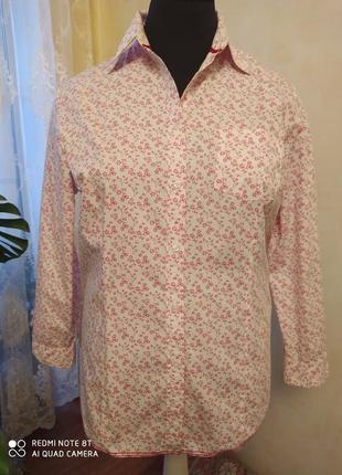 Стильная рубашка из плотного хлопка, в мелкий цветочек, размер 22-24, пог-66 см
