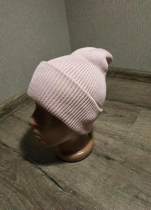 Новая шапка в рубчик, бини, лопата, с отворотом без логотипов светло-розовая пудровая