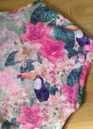 Трендовая футболка next блуза с тропическим принтом цветы птицы/хl/тай-дай
