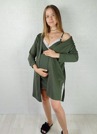 Ночная рубашка халат для кормящих в роддом с начесом, комплект халат нічна сорочка для вагітних2 фото