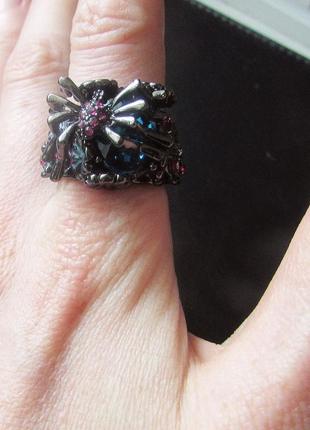 Роскошное массивное кольцо с цветами, паук на кристалле, 18 р., новое! арт. 52792 фото
