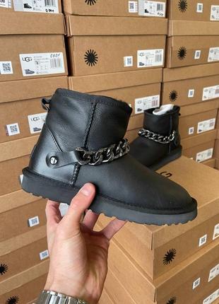Женские угги с мехом ugg chain black leather