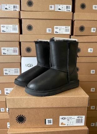 Женские угги с мехом ugg short zip black leather