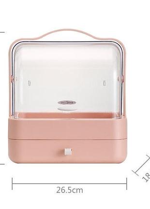 Настільний органайзер для косметики на 2 секції single drawer кейс для косметики, рожевий3 фото