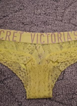 Яскраві трусики victoria's secret з широкою резинкою , розмір s , жовті труси