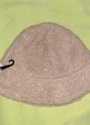 Шляпа панама искусственная мех барашек бежевая3 фото