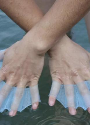 Перепонки для плавания силиконовые голубые1 фото