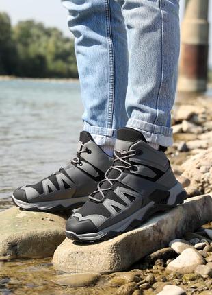 Практичные качественные мужские серые ботинки/кроссовки демисезонные,осенные, весенние, логоловая обувь на осень2 фото