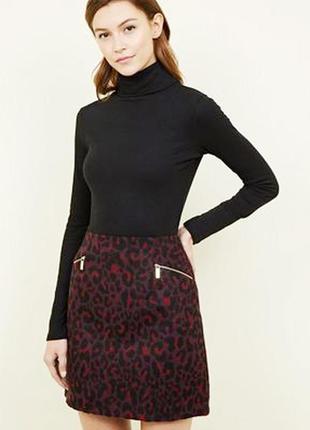 Теплая леопардовая юбка с шерстью new look, l1 фото