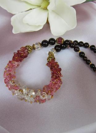 Колье из кварца, хрусталя, граната " гранатовый каприс"