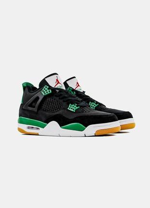 Кожаные кроссовки nike sb x jordan 4 black green. женские и мужские размеры.2 фото