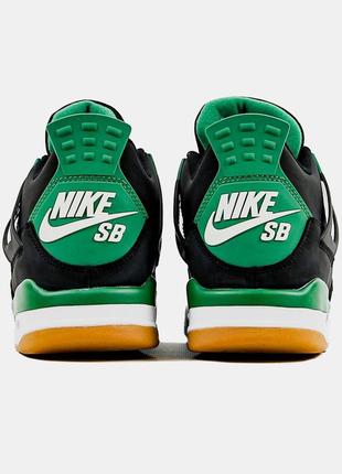 Кожаные кроссовки nike sb x jordan 4 black green. женские и мужские размеры.3 фото