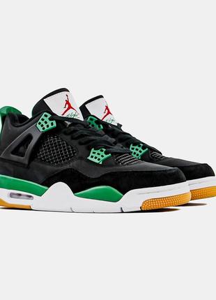 Кожаные кроссовки nike sb x jordan 4 black green. женские и мужские размеры.5 фото