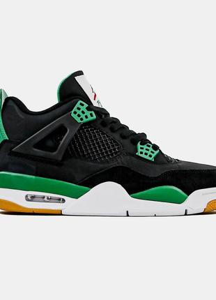 Кожаные кроссовки nike sb x jordan 4 black green. женские и мужские размеры.6 фото