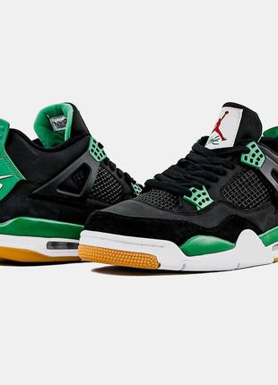 Кожаные кроссовки nike sb x jordan 4 black green. женские и мужские размеры.4 фото