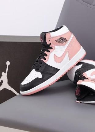 Женские кроссовки nike air jordan 1 mid pink white black 37-38-39-40