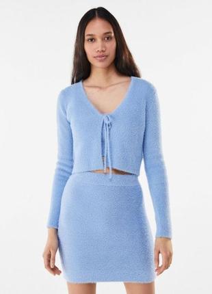 Красивый короткий голубой кардиган травы bershka