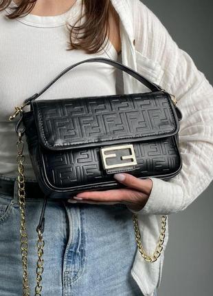 Сумка fendi baguette black leather bag