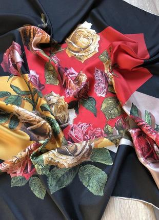 Красивый шелковый платок с цветами levi d'or5 фото