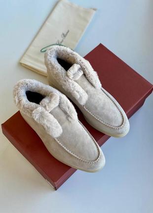 Ботинки лофери на хутрі в стилі loro piana преміум