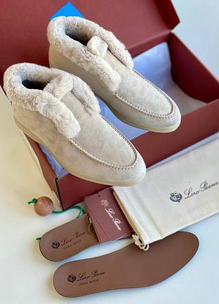 Ботинки лофери на хутрі в стилі loro piana преміум